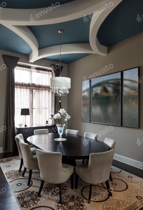 Preview: 55246,Table and chairs with paintings in dining room
