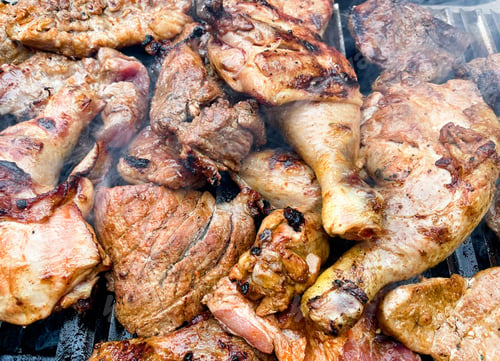 Preview: Marinated meat on charcoal grill bbq grilling