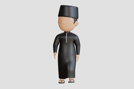 Preview: Cartoon 3D Muslim Man with Round Face