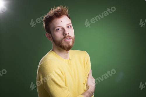 Preview: Red Hair Male Model Portrait, Chroma Key Background.