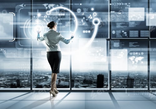 Preview: Image Of Businesswoman Pushing Icon On Media Screen