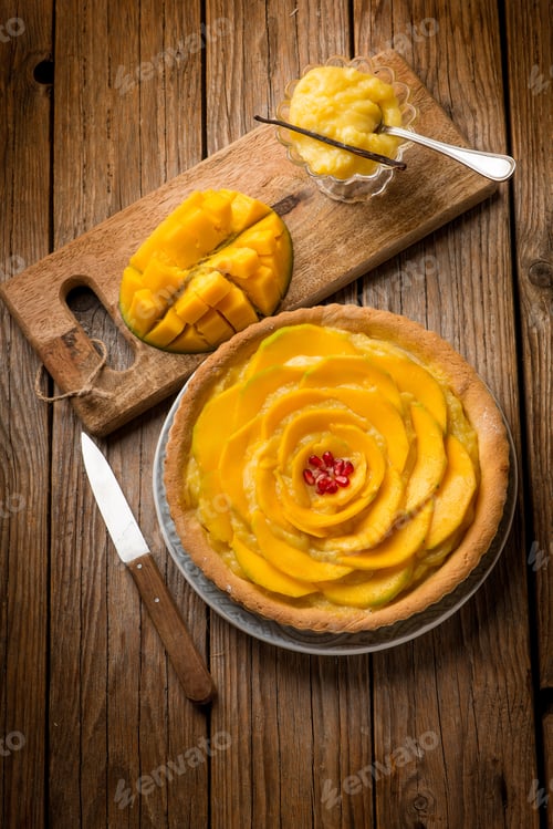 Preview: mango cake with lemon cream and vanilla stick