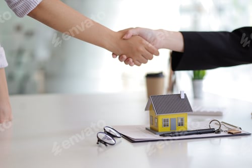 Preview: Businesswoman or real estate agent shakes hands with a client.