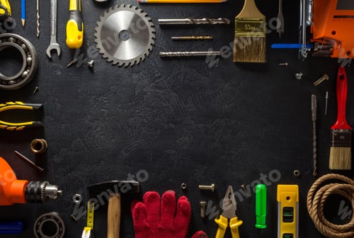 Preview: tools and instruments on black
