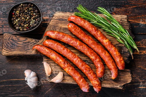 Preview: Hot Smoked sausages with addition of fresh aromatic herbs and spices.