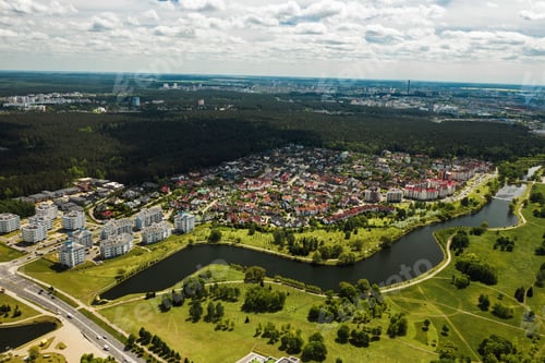 Preview: aerial photography from above of a large number of houses in the Eastern district of Minsk.The