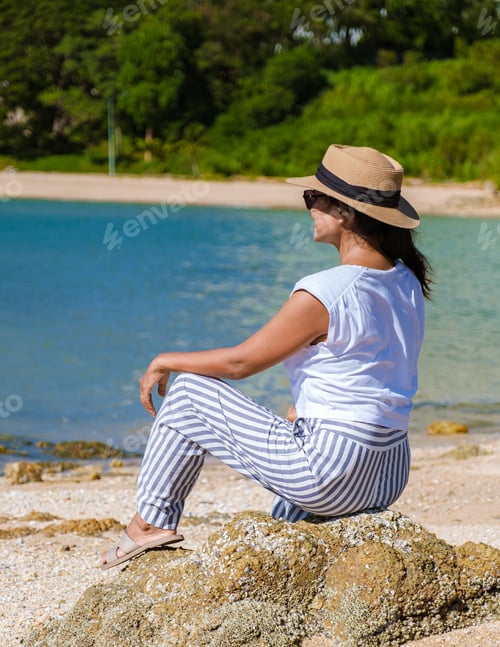 Preview: Ban Amphur Beach Pattaya Thailand, beach with beautiful palm trees and a blue ocean in Pattaya