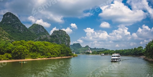 Preview: Tourist boat sailing on a Li River in China