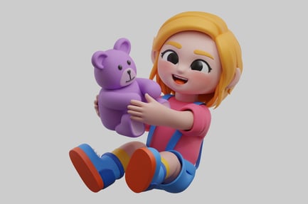 Preview: Girl hugging purple teddy bear