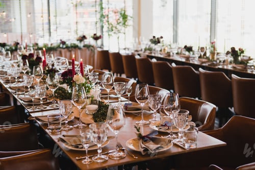 Preview: Coziness and style. Modern event design. Table setting at wedding reception.