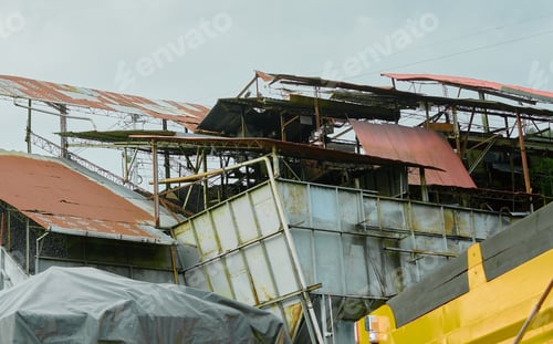 Preview: Closeup shot of abandoned building structures on a gloomy day