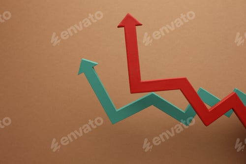 Preview: Multicoloured arrows pointing up and down. Symbolise growth progress