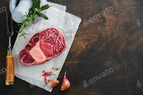Preview: Raw Beef Steak with Herbs and Garlic