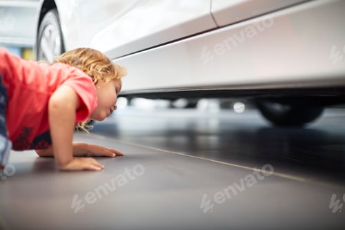 Preview: Boy at car dealer examining car