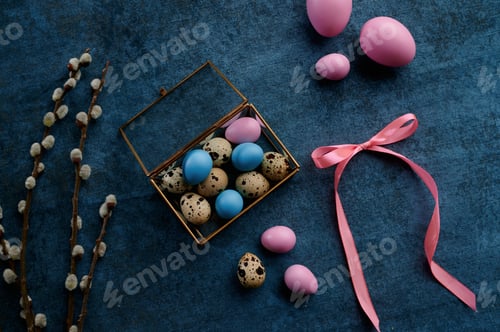 Preview: Willow branch, easter eggs in decorative gift box