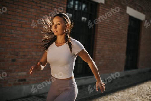 Preview: Young woman running on the street