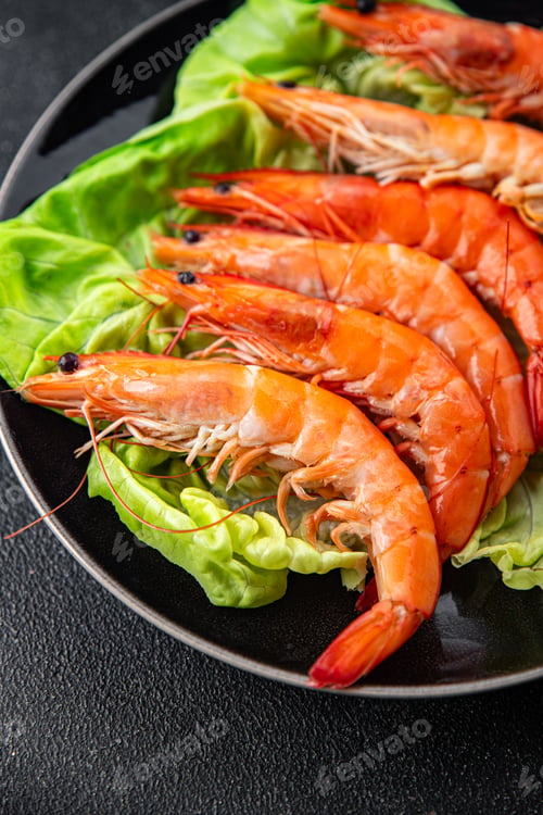 Preview: prawn seafood shrimp crustacean langoustine appetizer meal food snack on the table copy space food
