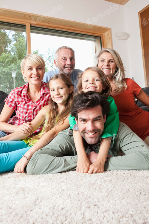Preview: Germany, Bavaria, Nuremberg, Portrait of family in living room