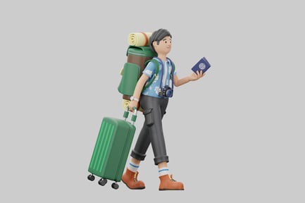 Preview: Cartoon traveler with passport luggage