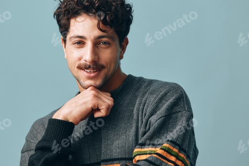Preview: Sweater man style fashion hipster portrait joyful smile face handsome copyspace trendy