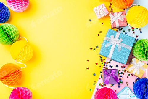 Preview: Festive background with colorful gift presents