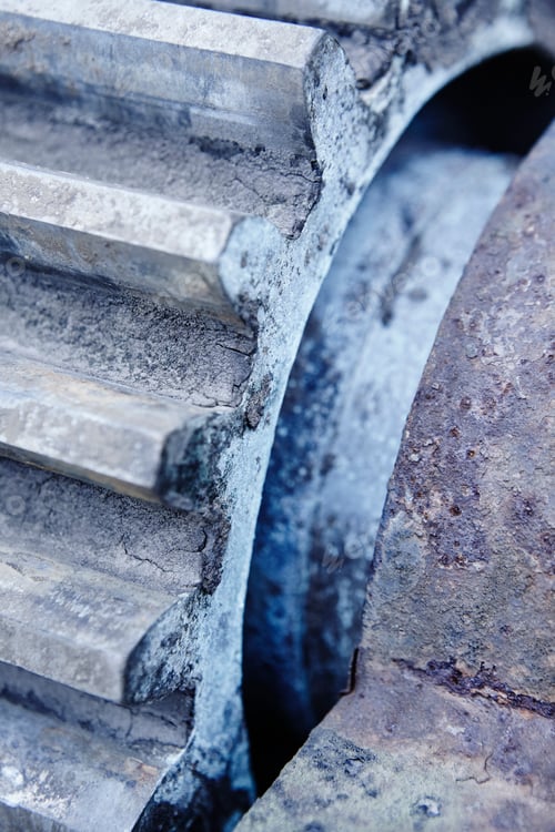 Preview: Rusted machinery detail in blue tone. Grunge background. Vertical