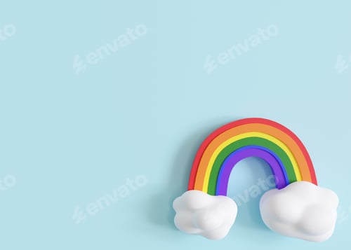 Preview: Rainbow with lgbt colors on blue background. Copy space for advertising text. LGBT community