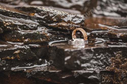 Preview: Wedding rings on water surface texture