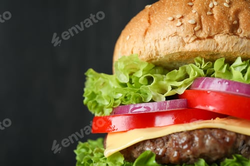 Preview: Concept of tasty food with delicious burger