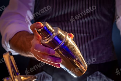 Preview: Bartender making a cocktail, using cocktail shaker