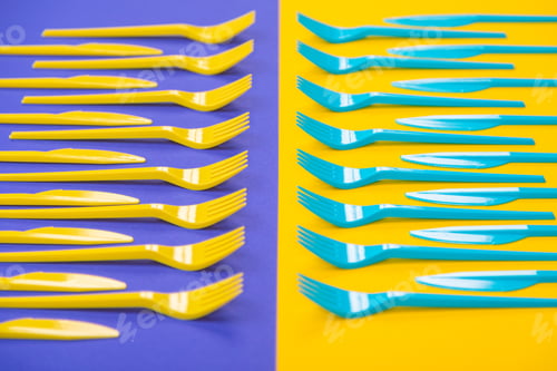 Preview: Colorful set of plastic table ware isolated on background