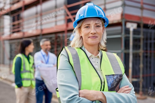 Preview: Proud mid adult woman engineer at construction site