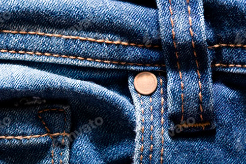 Preview: Close-Up Denim Texture with Button and Stitching