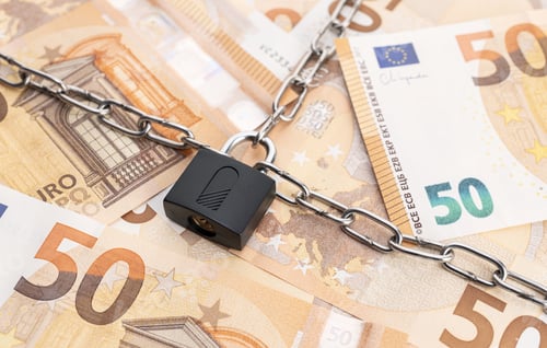 Preview: Lock security and chain on euro banknotes background