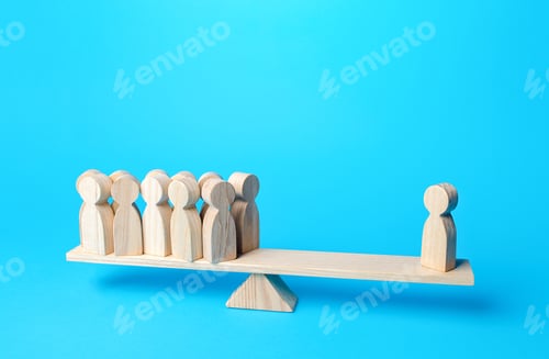 Preview: Human figurine has equal weight against a group of people. Authoritative and important