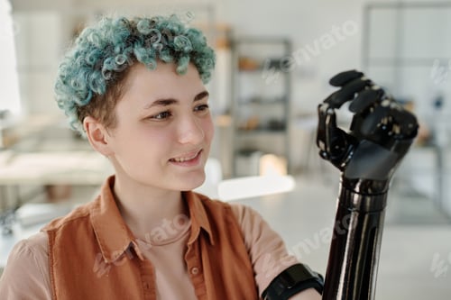 Preview: Young woman with cyber prosthetic arm