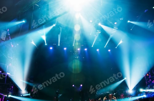 Preview: Performance of the musicians on the rock concert, filming for television.