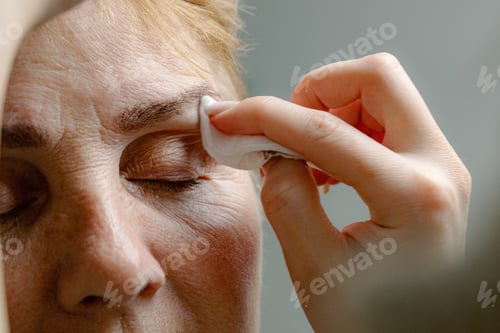 Preview: A cosmetologist paints the eyebrows of an elderly woman.