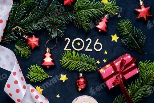 Visualização: Plano de
fundo de Ano Novo de 2026. Número do próximo ano na decoração de Natal.