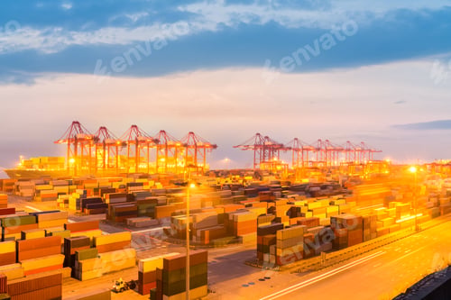 Preview: modern container terminal in nightfall
