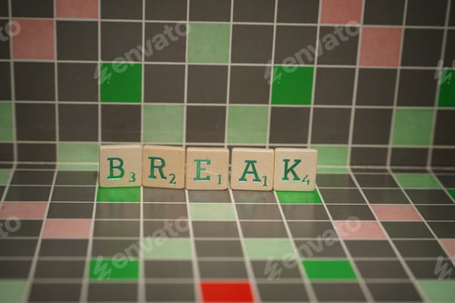 Preview: Tile with green break text on a blocked background
