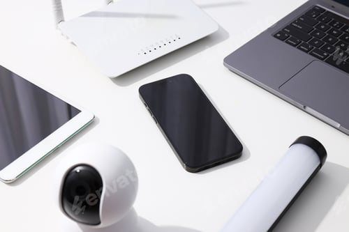 Preview: CCTV camera with gadgets on the table