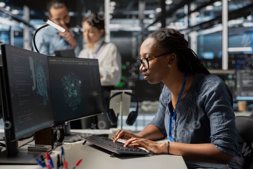 Preview: Focused admin in data center using AI powered tech to run simulations