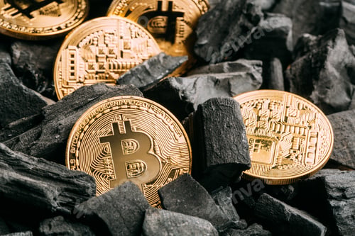 Preview: Bitcoins on coal background