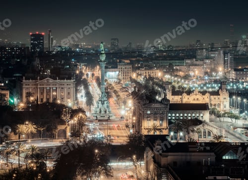 Preview: View of city by night, Barcelona, Catalonia, Spain