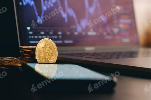 Preview: Bitcoin trading on gadgets. Modern virtual currency.