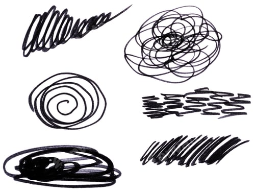 Preview: Drawn doodles and chaotic circles on a white background with a black felt-tip pen
