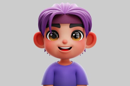 Preview: Smiling Korean Chibi Boy With Purple Hair