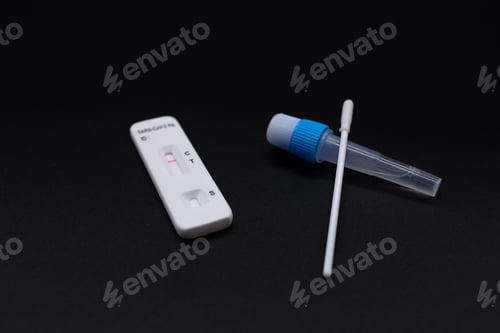 Preview: kit for covid and disease testing on a black background