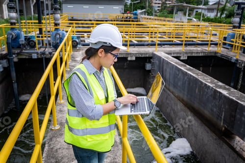 Preview: Engineer take water from wastewater treatment pond to check the quality of the water. After going th